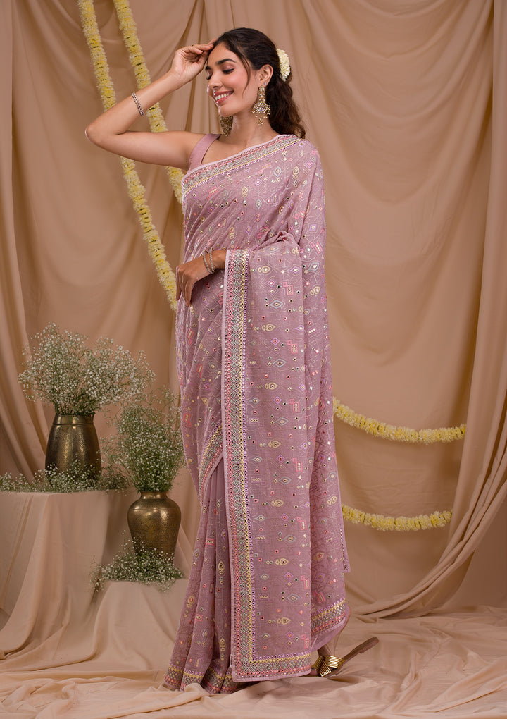 Lavender Gotapatti Geogette Saree