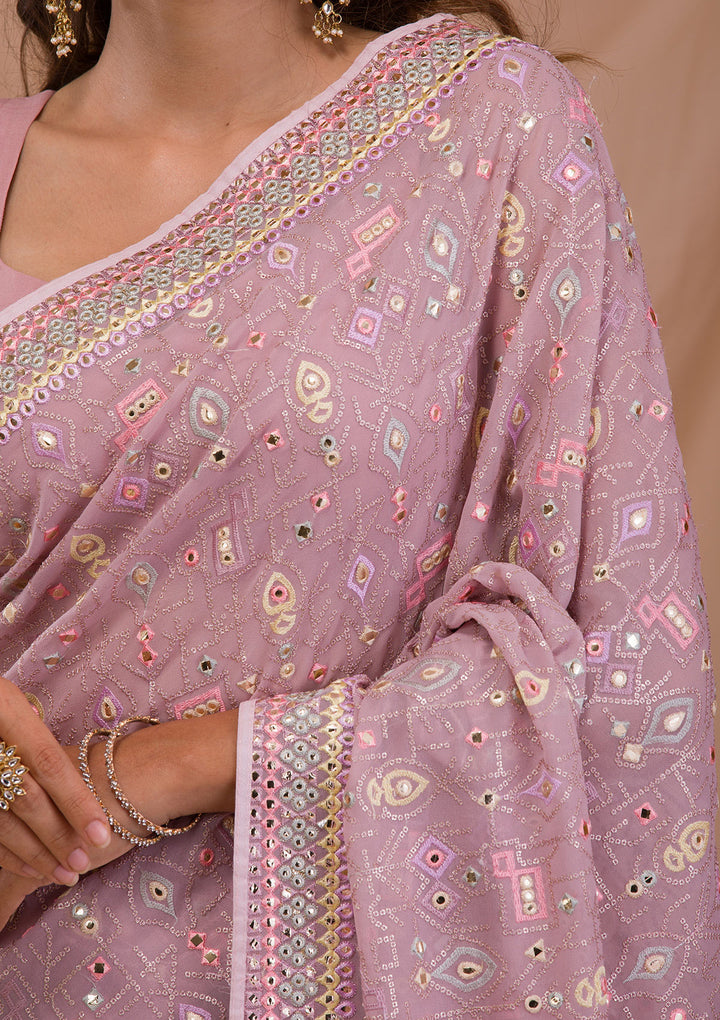 Lavender Gotapatti Geogette Saree