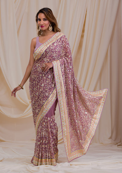 Lavender Gotapatti Georgette Saree-Koskii