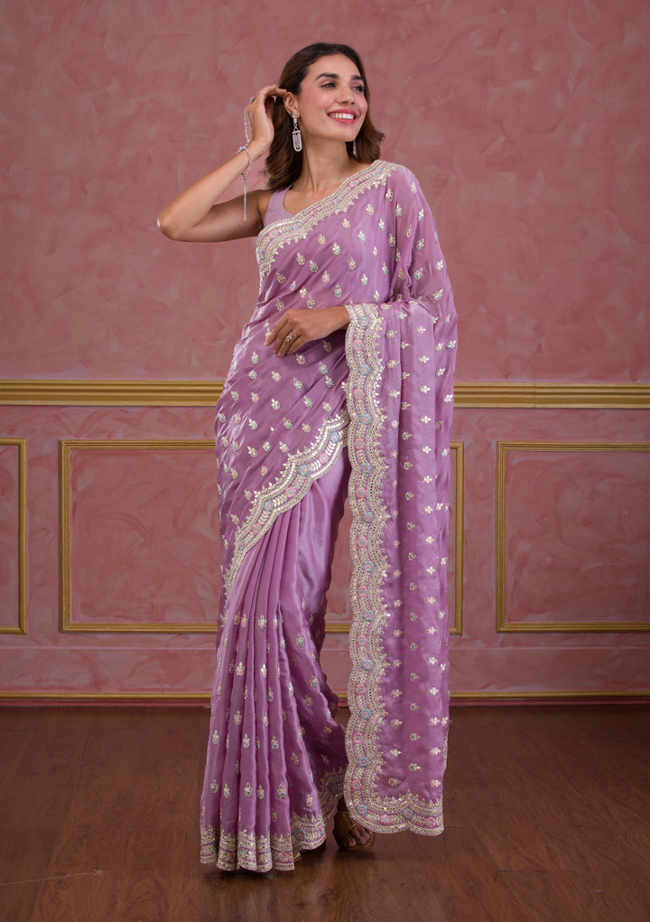 Lavender Gotapatti Organza Designer Saree