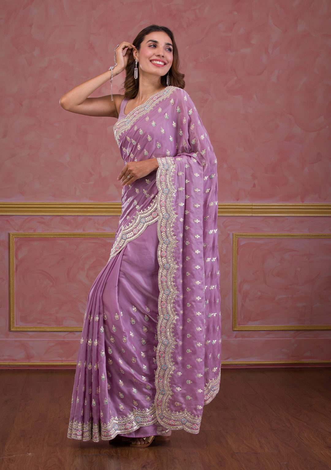 Lavender Gotapatti Organza Designer Saree