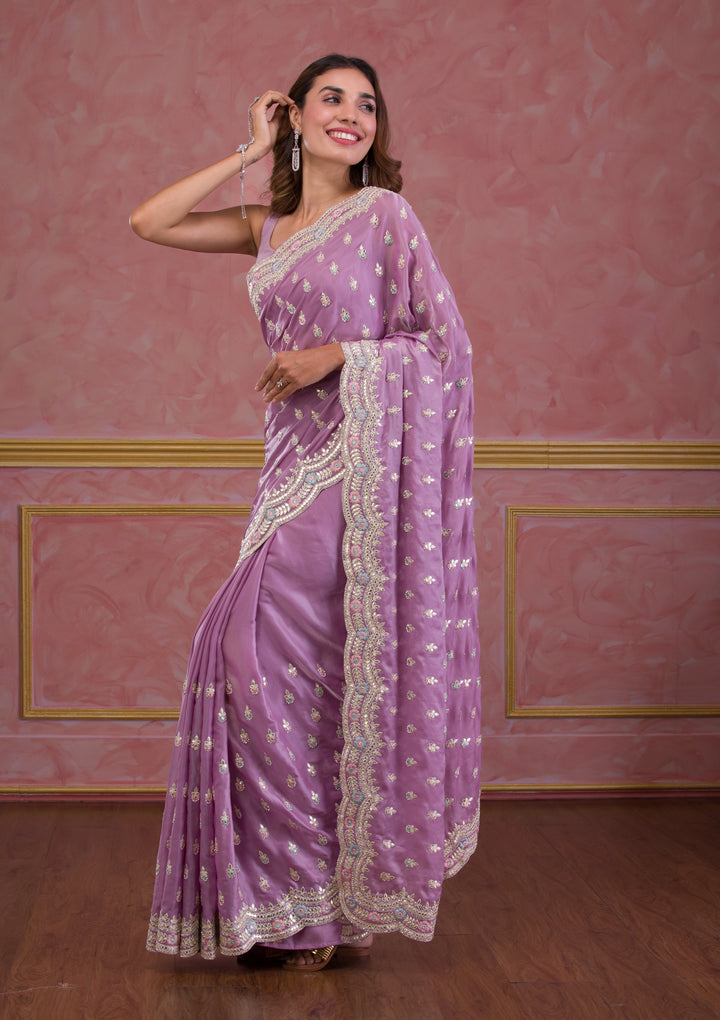 Lavender Gotapatti Organza Designer Saree