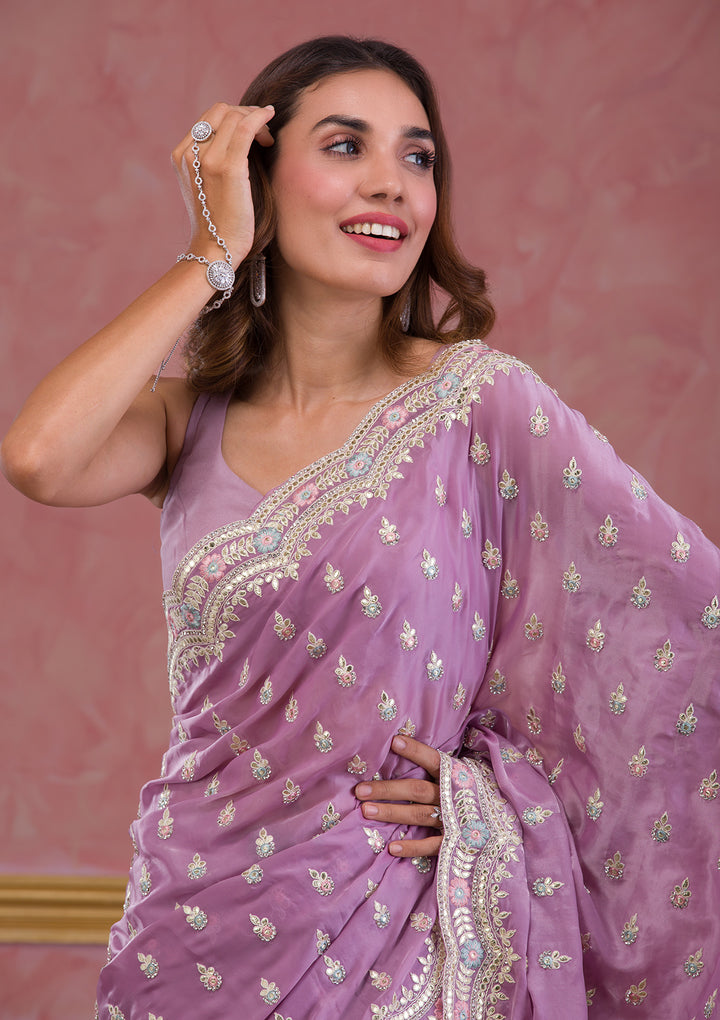 Lavender Gotapatti Organza Designer Saree