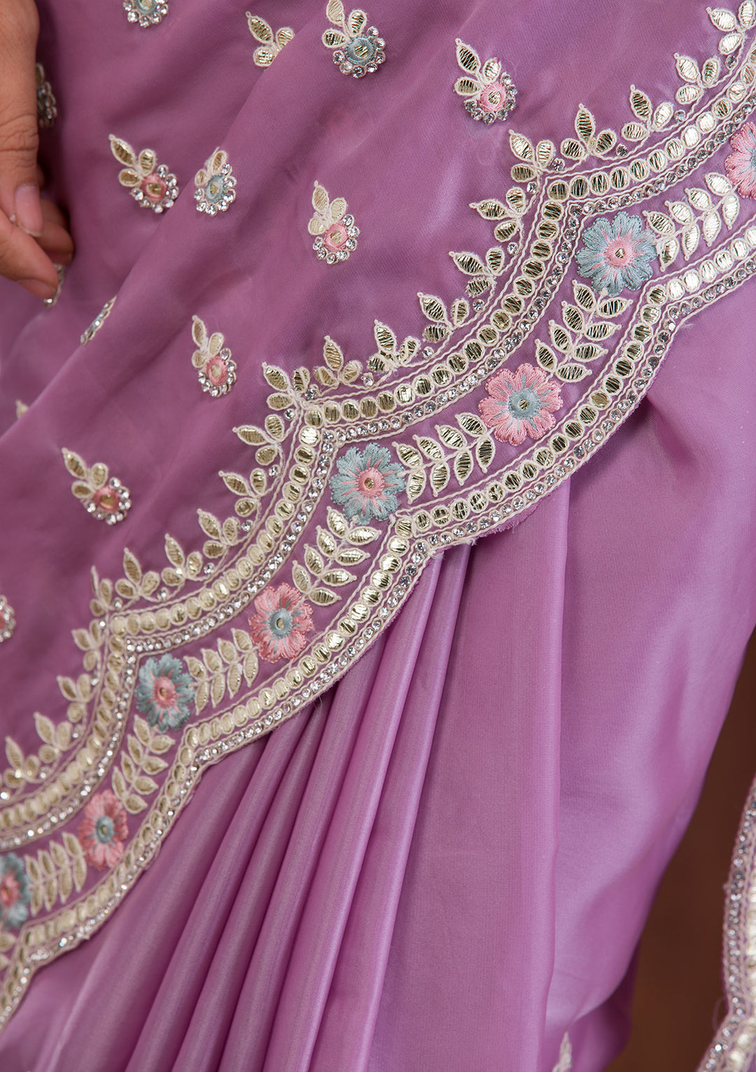 Lavender Gotapatti Organza Designer Saree