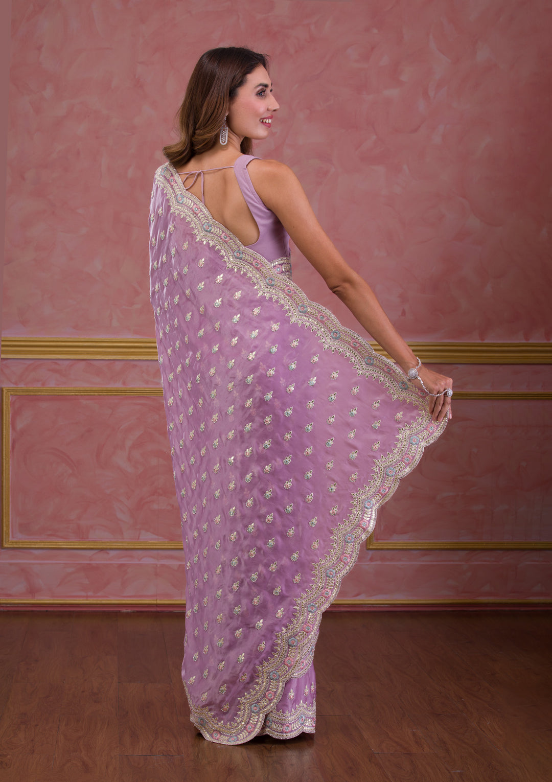 Lavender Gotapatti Organza Designer Saree