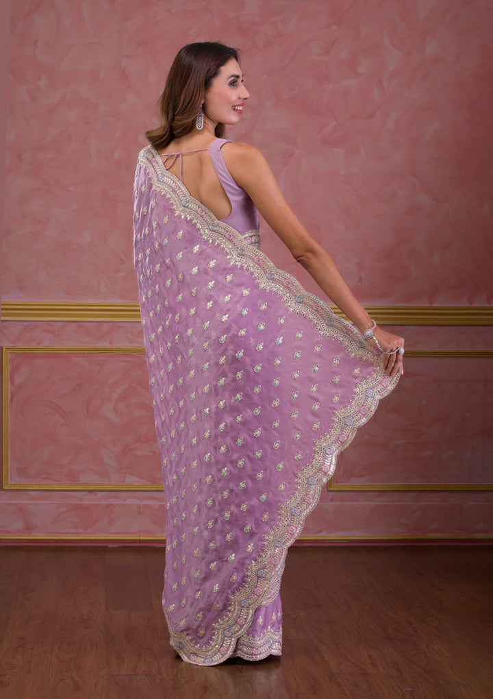 Lavender Gotapatti Organza Designer Saree