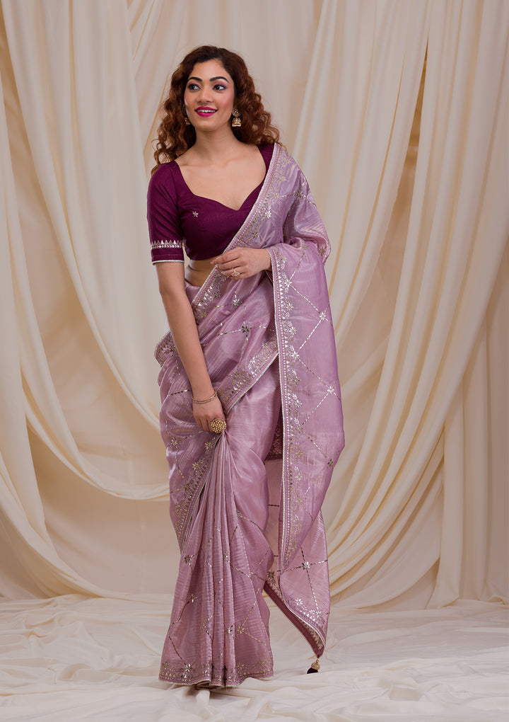 Lavender Gotapatti Tissue Saree-Koskii