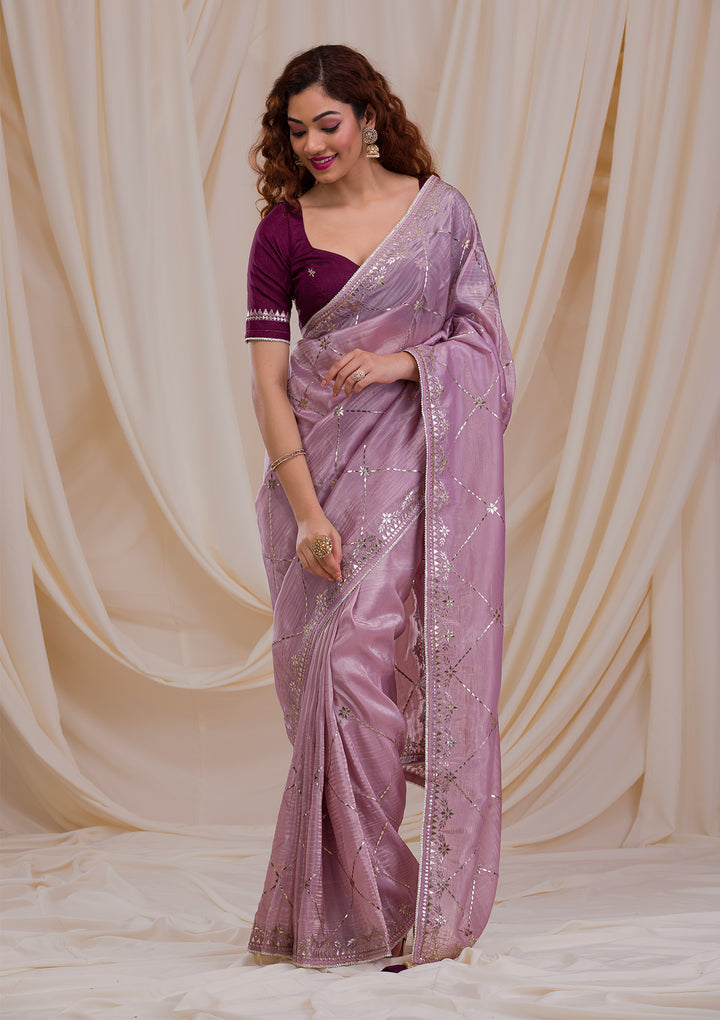 Lavender Gotapatti Organza Saree