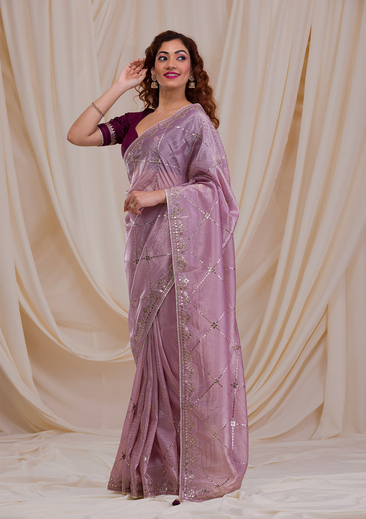 Lavender Gotapatti Organza Saree