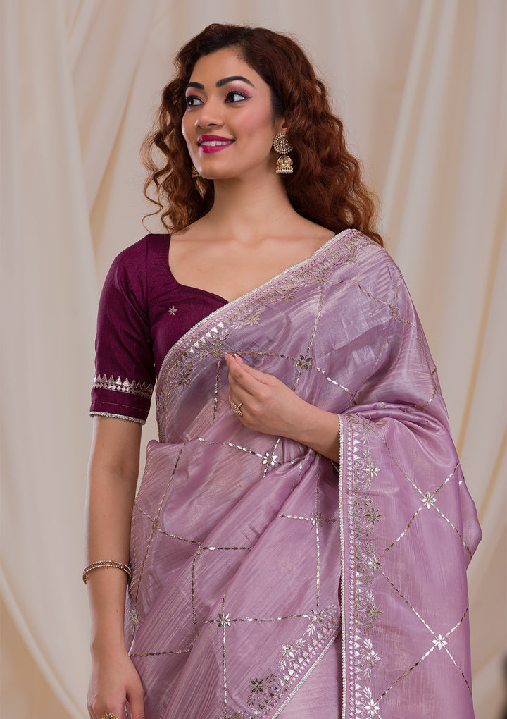 Lavender Gotapatti Organza Saree