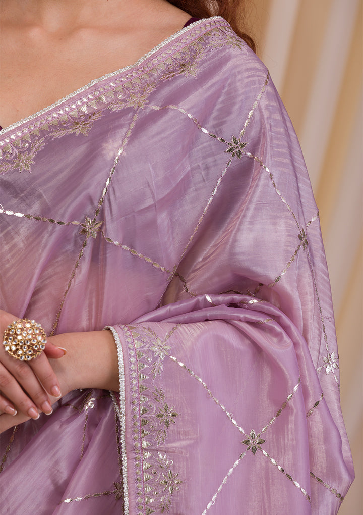 Lavender Gotapatti Organza Saree