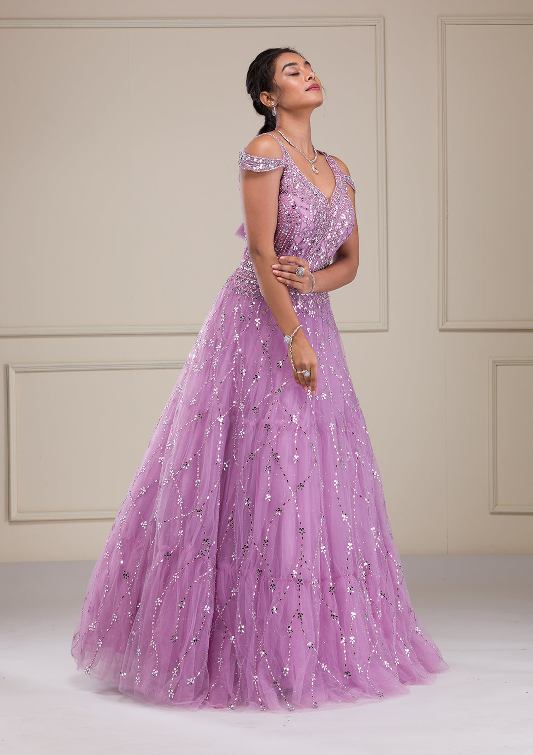 Lavender Mirrorwork Net Gown