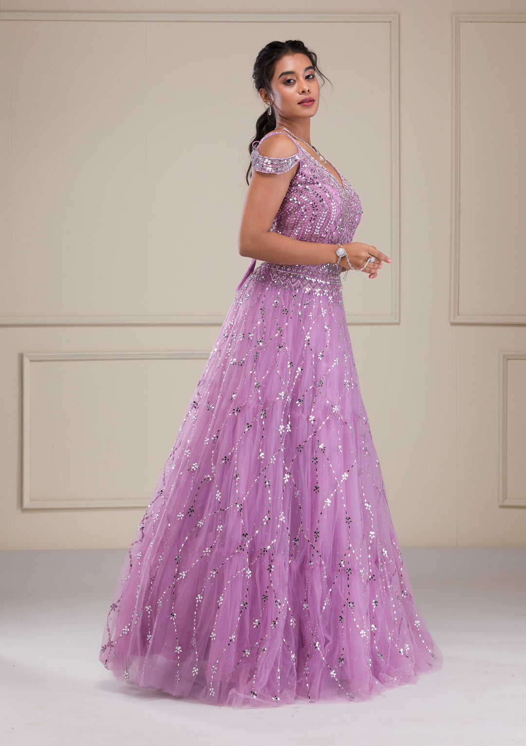 Lavender Mirrorwork Net Gown