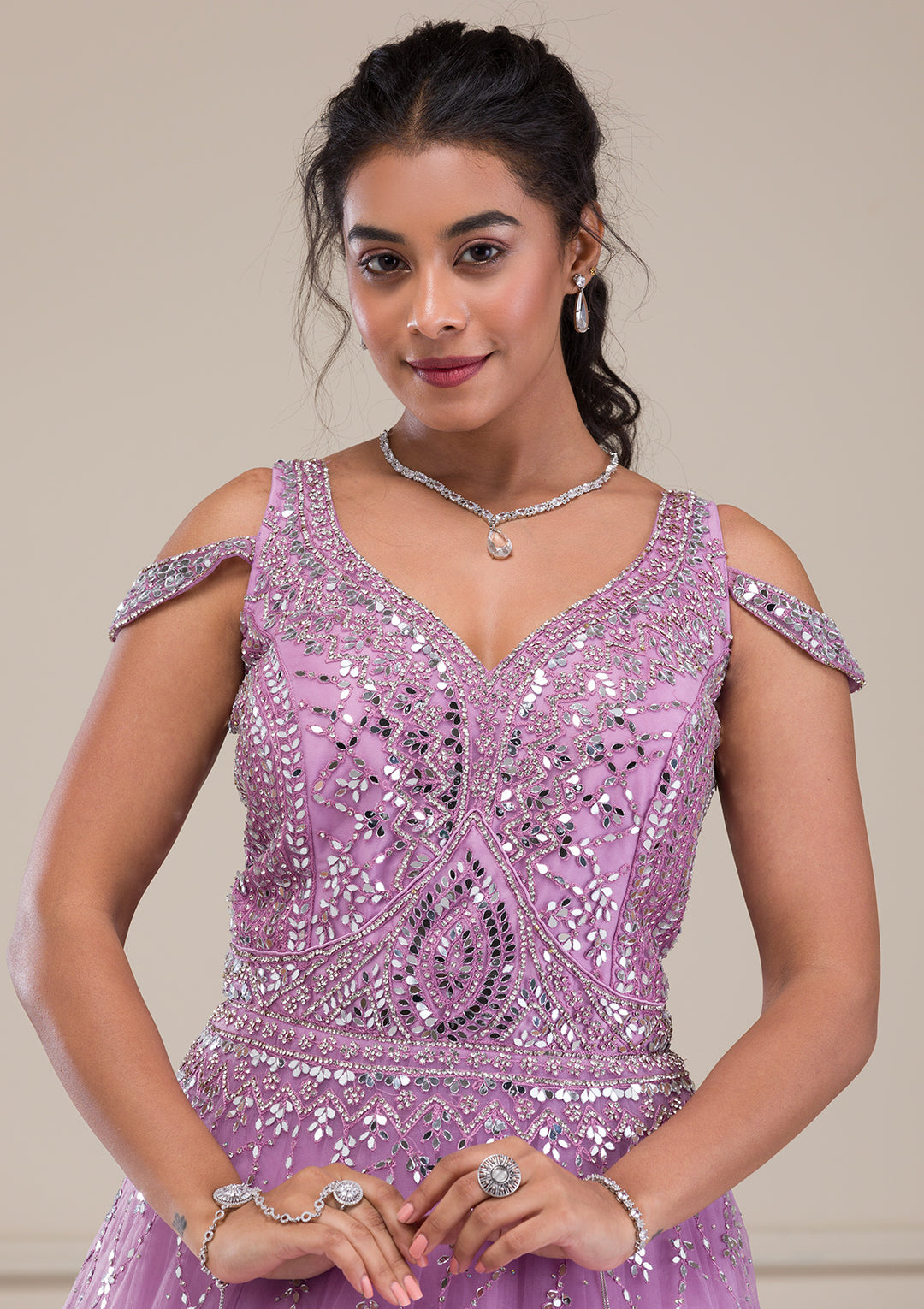Lavender Mirrorwork Net Gown