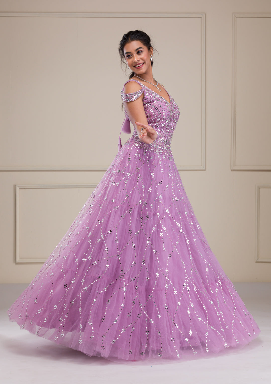 Lavender Mirrorwork Net Gown