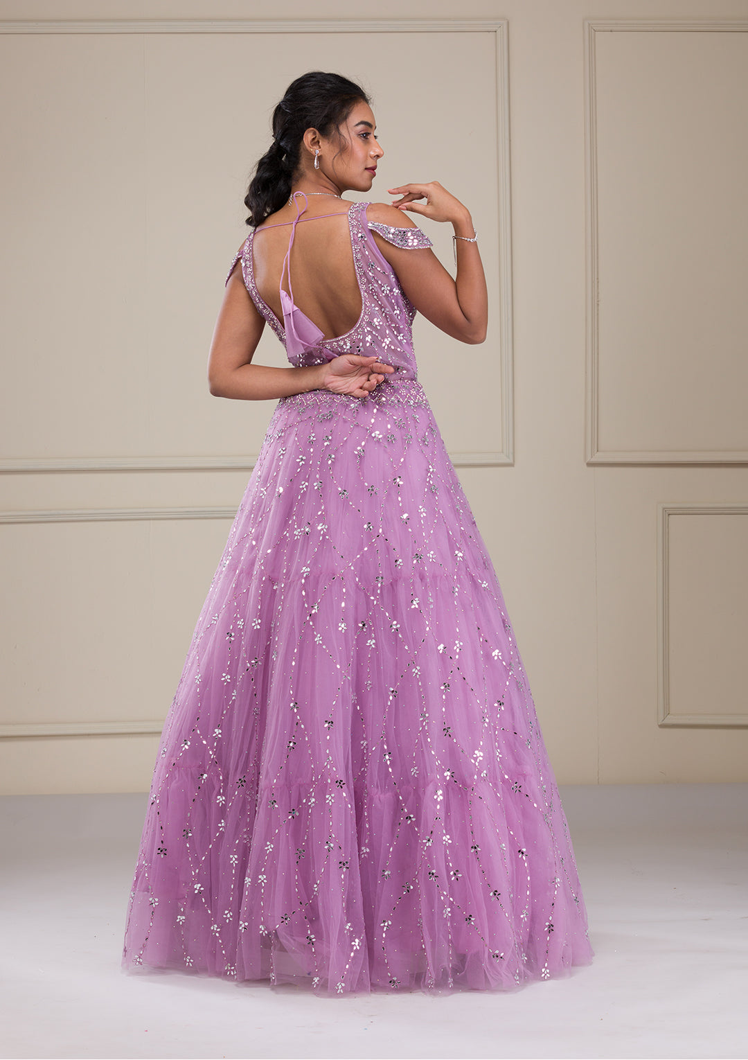 Lavender Mirrorwork Net Gown