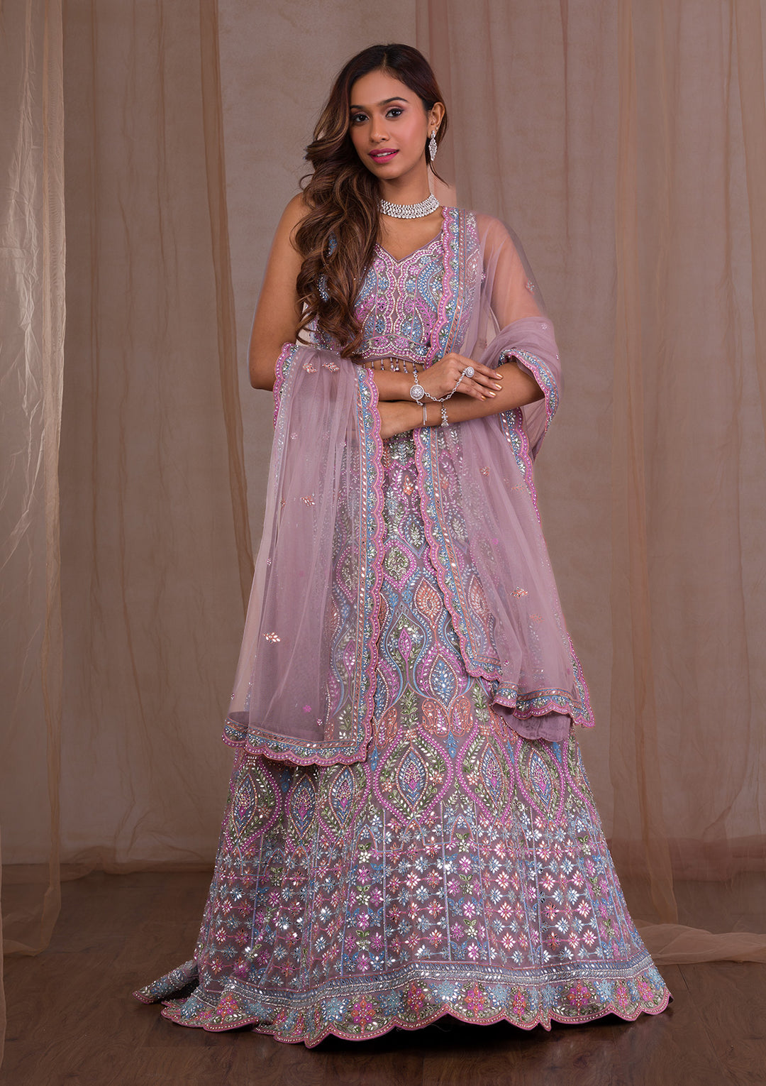 Mehendi Dress for Bride: How to Choose the Perfect Outfit for Your Special Day 2024 2 koskii lavender mirrorwork net designer readymadelehenga