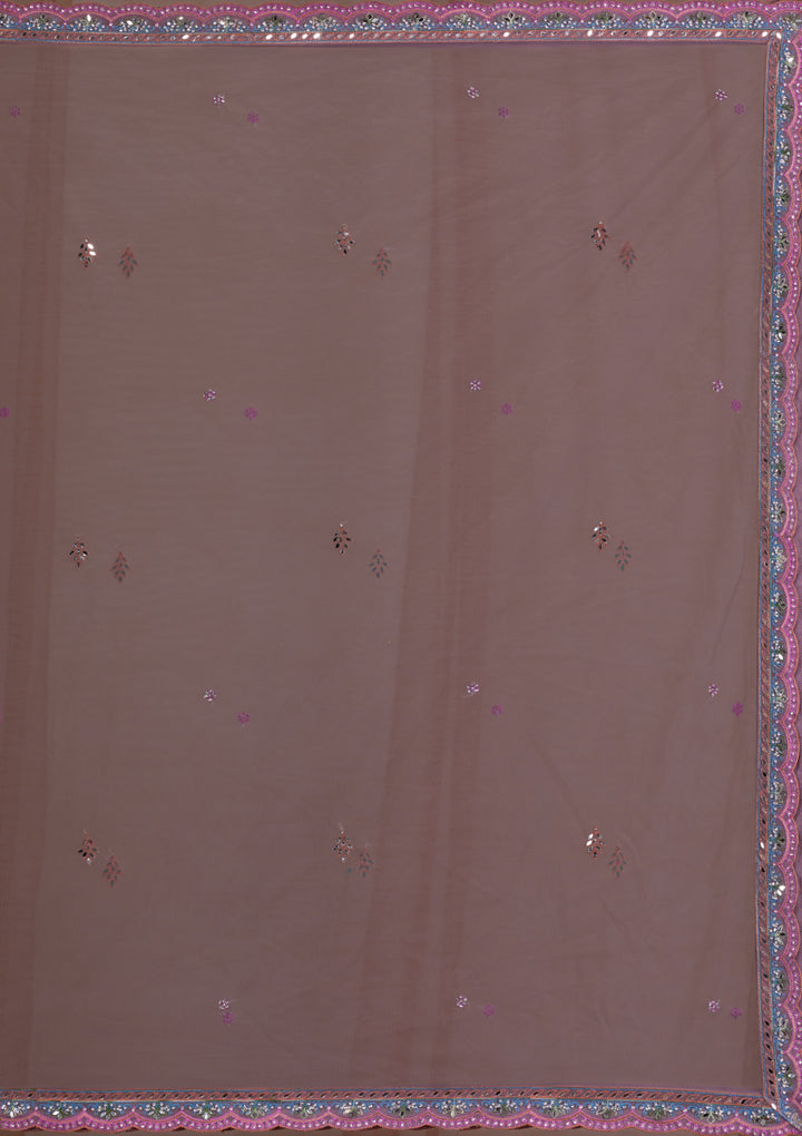 Lavender Mirrorwork Net Readymade Lehenga