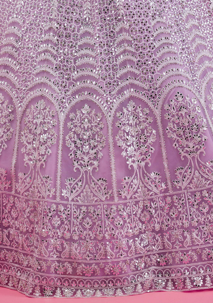 Lavender Mirrorwork Net Readymade Lehenga-Koskii