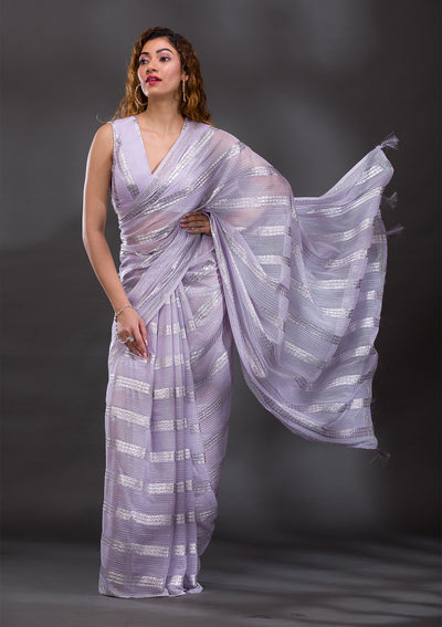 Lavender Mirrorwork Shimmer Georgette Saree-Koskii