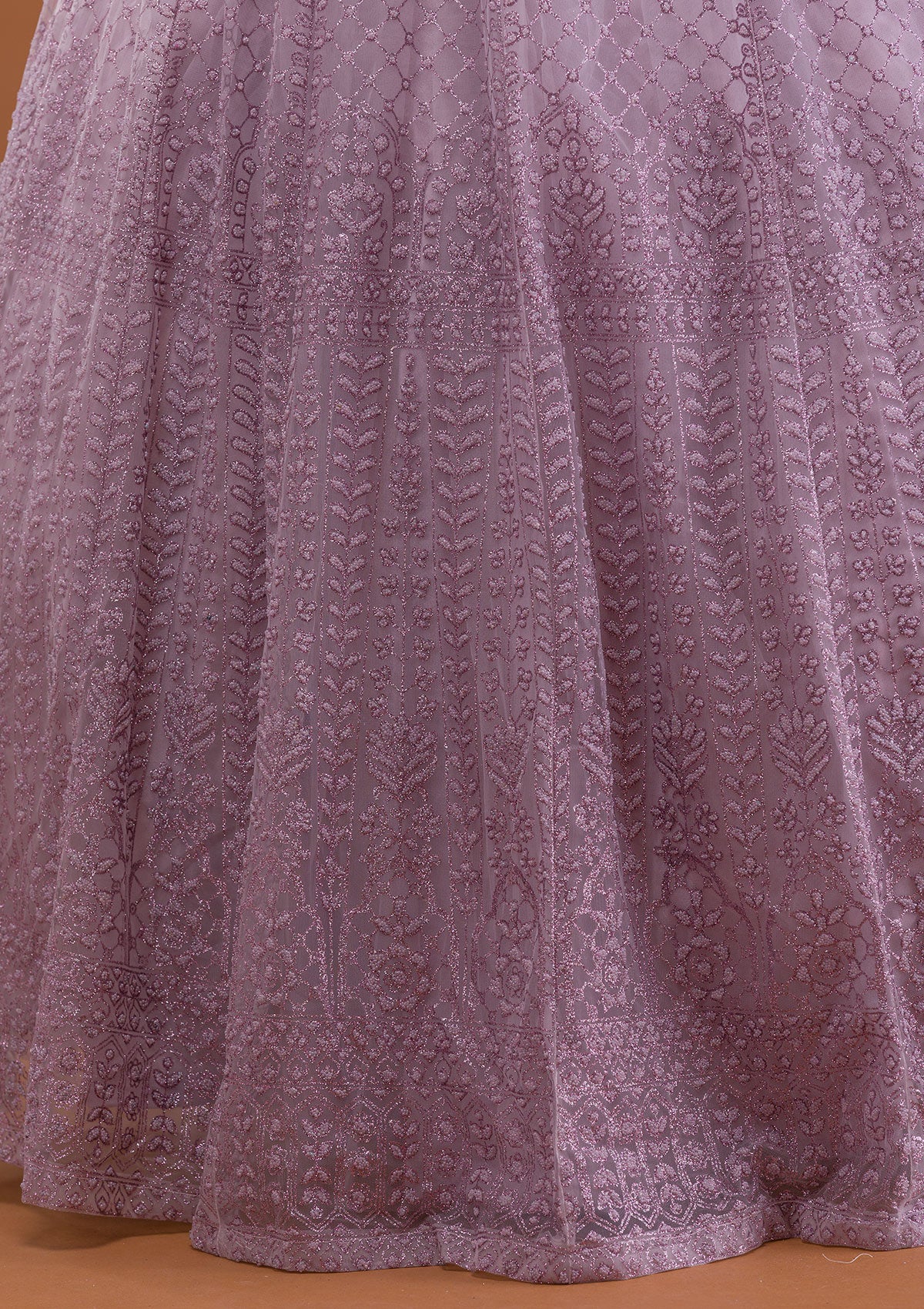 Lavender Pearlwork Net Readymade Lehenga