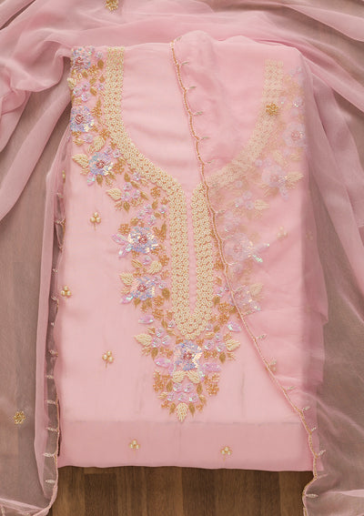 Lavender Pearlwork Organza Unstitched Salwar Suit-Koskii