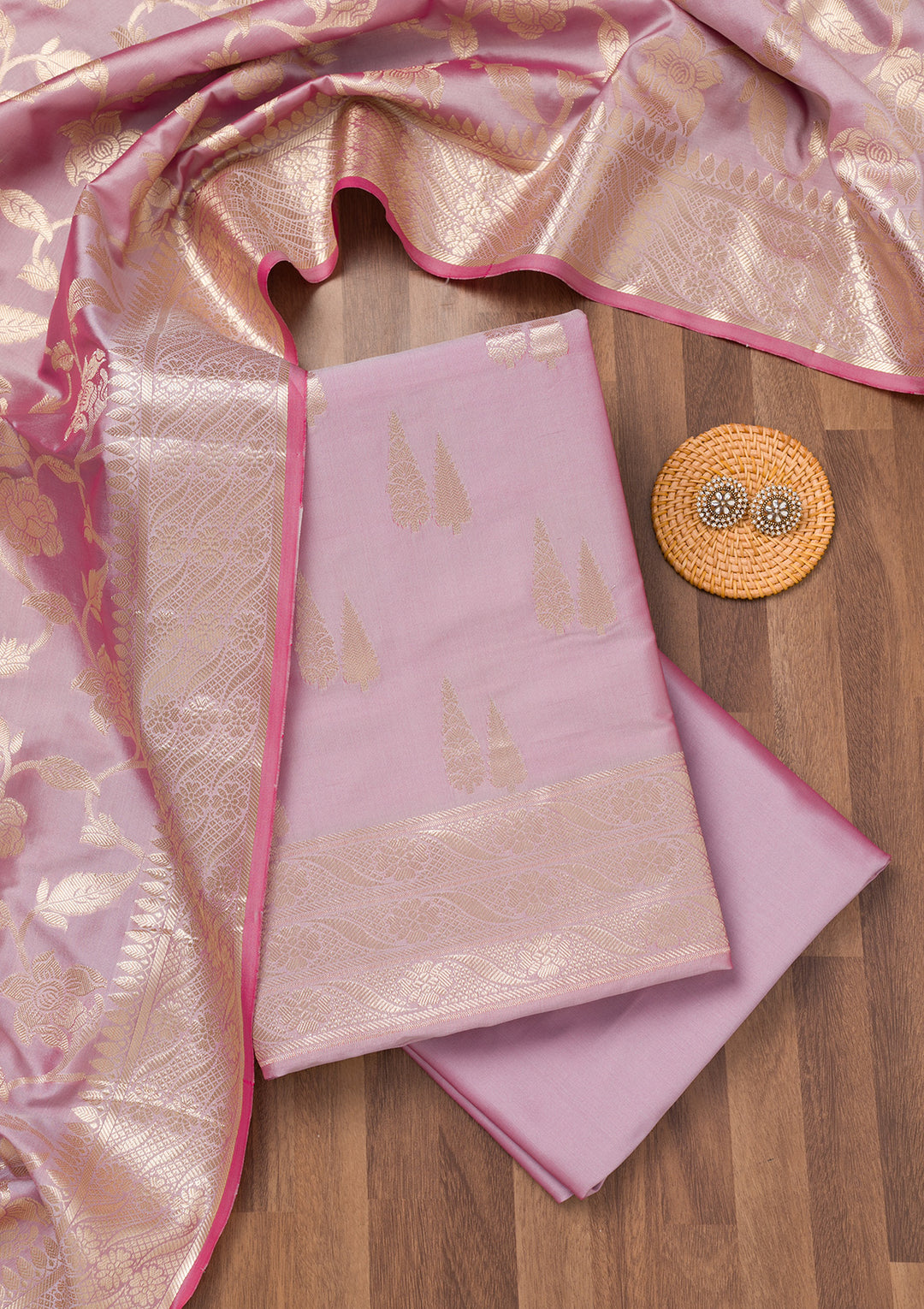 Lavender Zariwork Banarasi Unstitched Salwar Suit