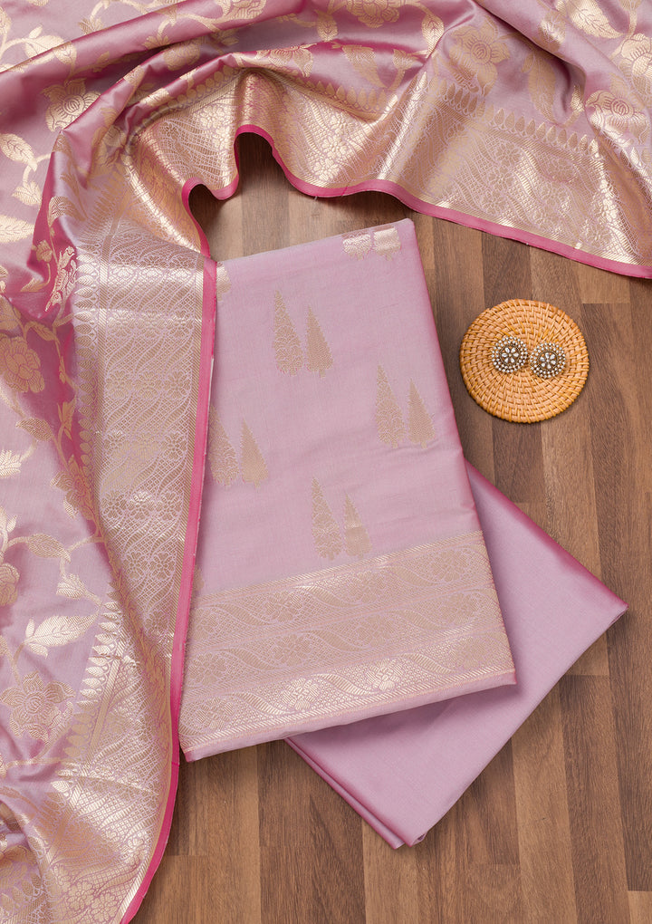 Lavender Zariwork Banarasi Unstitched Salwar Suit