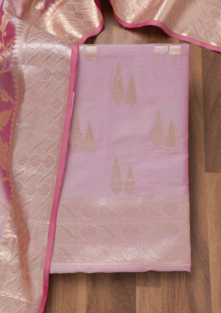 Lavender Zariwork Banarasi Unstitched Salwar Suit