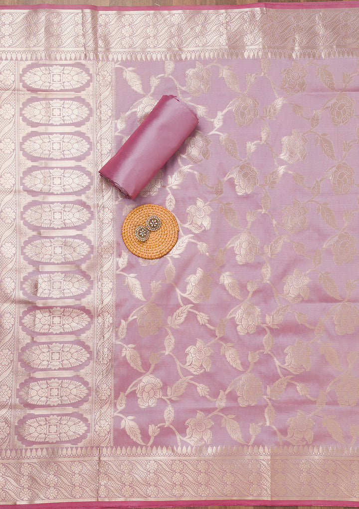 Lavender Zariwork Banarasi Unstitched Salwar Suit