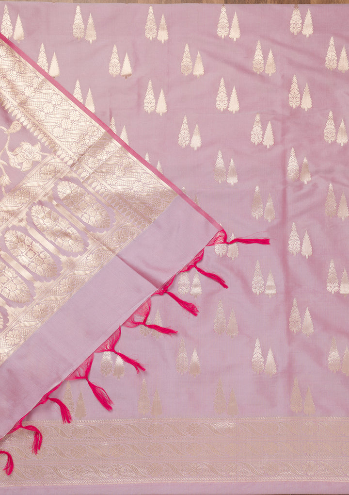 Lavender Zariwork Banarasi Unstitched Salwar Suit