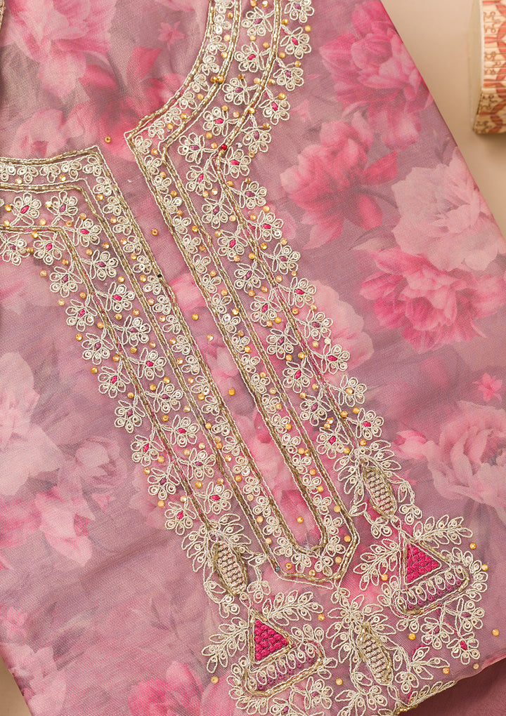 Lavender Printed Organza Unstitched Salwar Suit