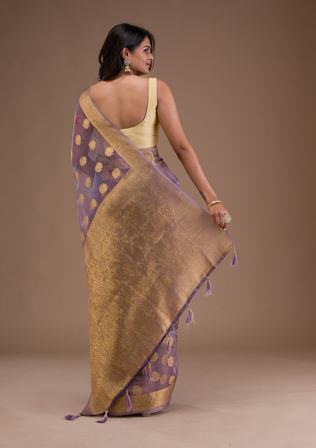 Lavender Printed Tissue Saree