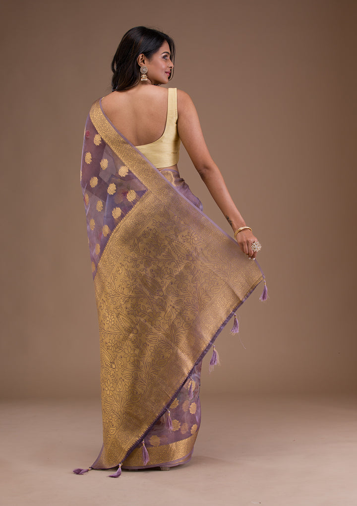 Lavender Printed Tissue Saree