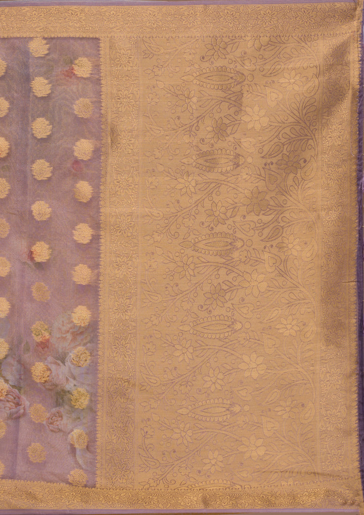 Lavender Printed Tissue Saree