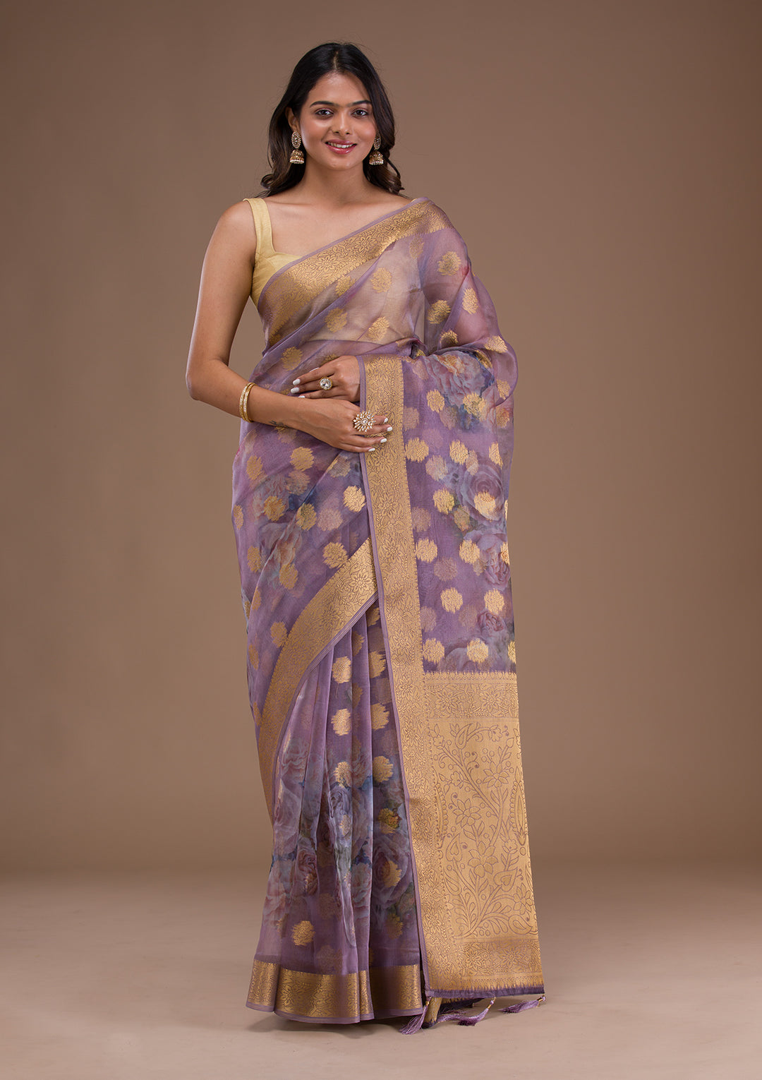 Lavender Printed Tissue Saree