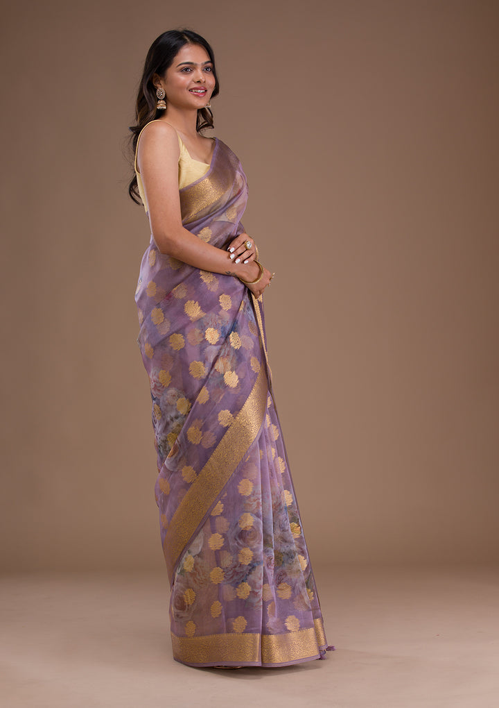 Lavender Printed Tissue Saree