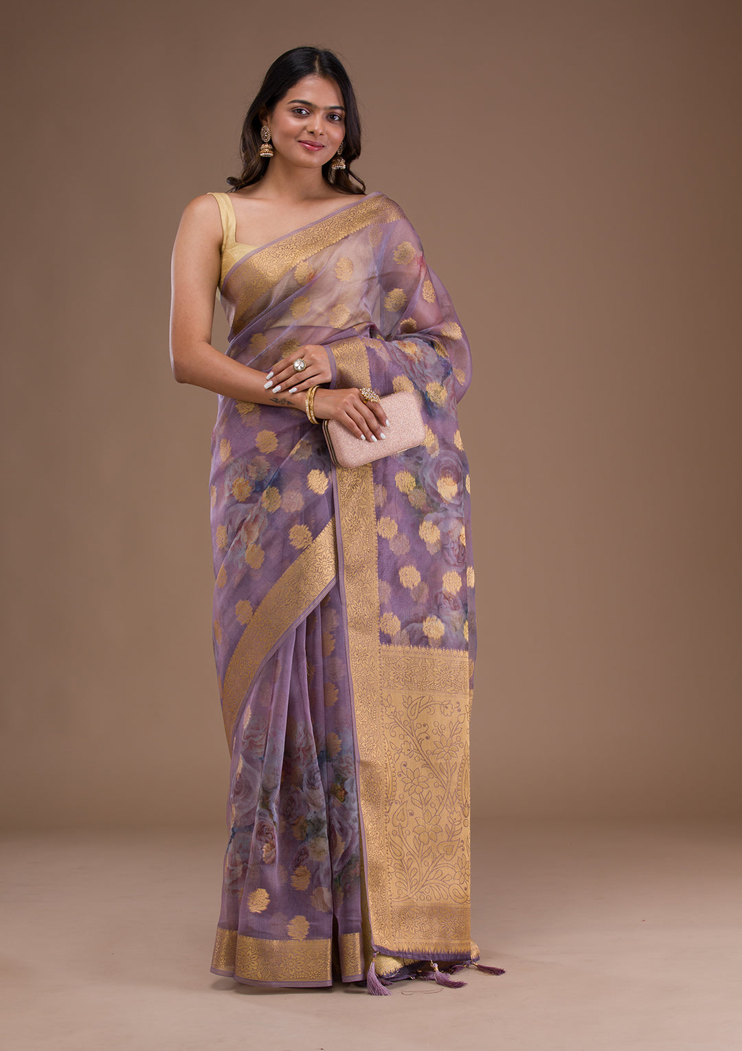 Lavender Printed Tissue Saree
