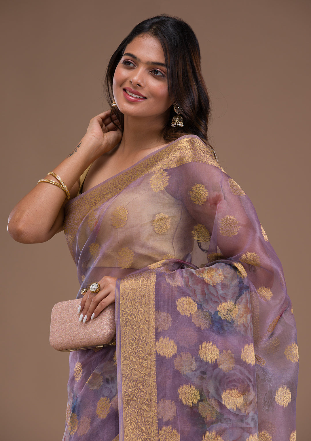 Lavender Printed Tissue Saree