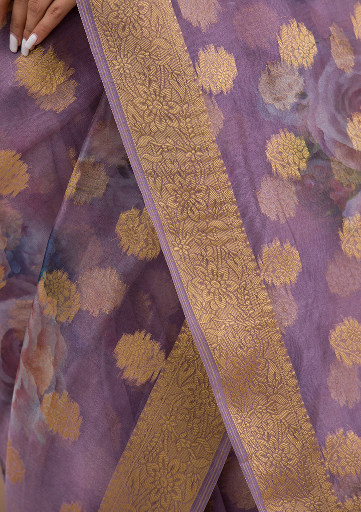 Lavender Printed Tissue Saree