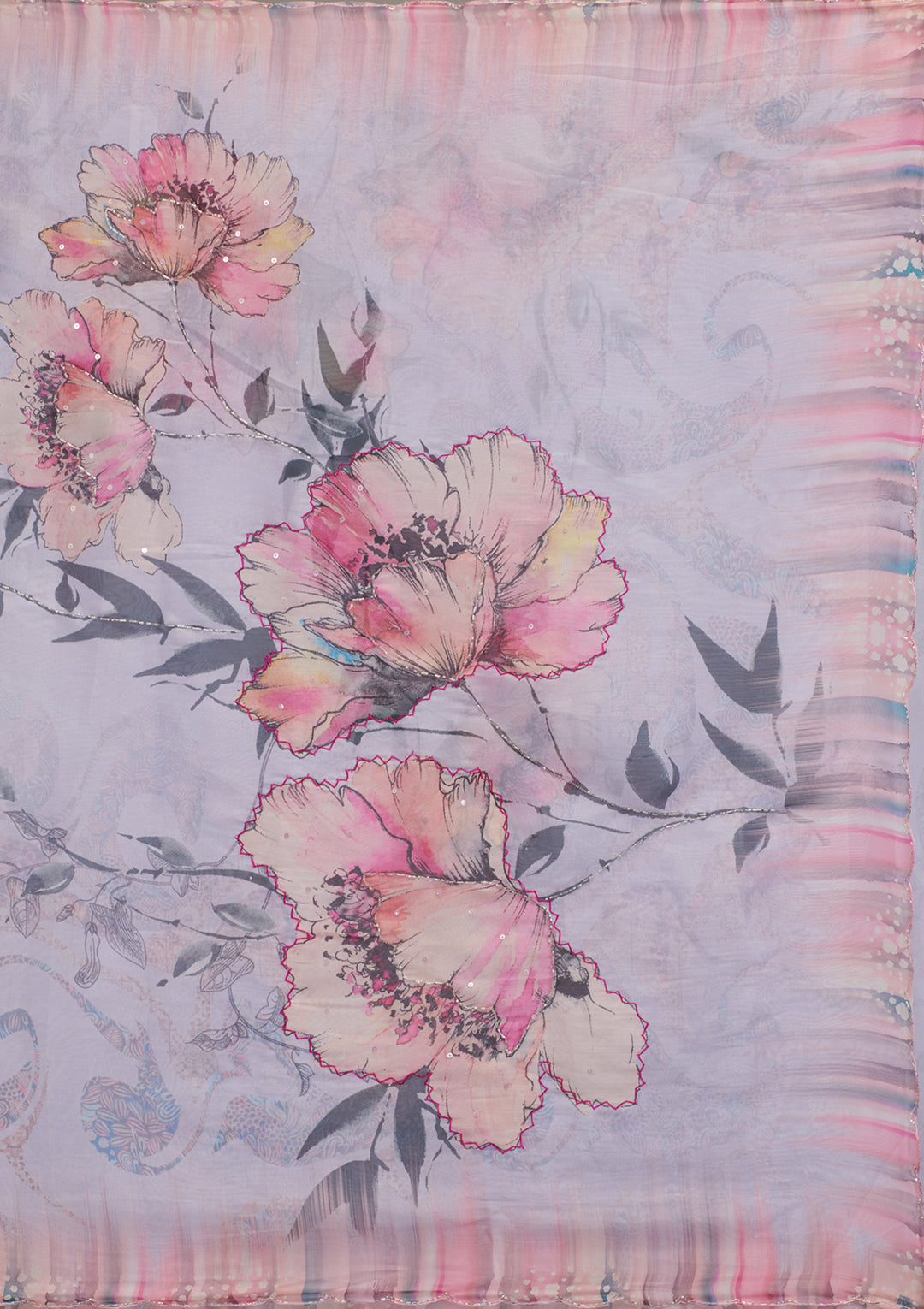 Lavender Printed Tissue Saree