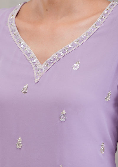 Lavender Sequins Georgette Readymade Salwar Suit