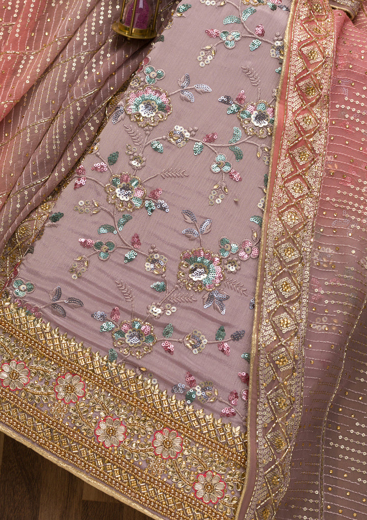 Lavender Sequins Georgette Unstitched Salwar Suit