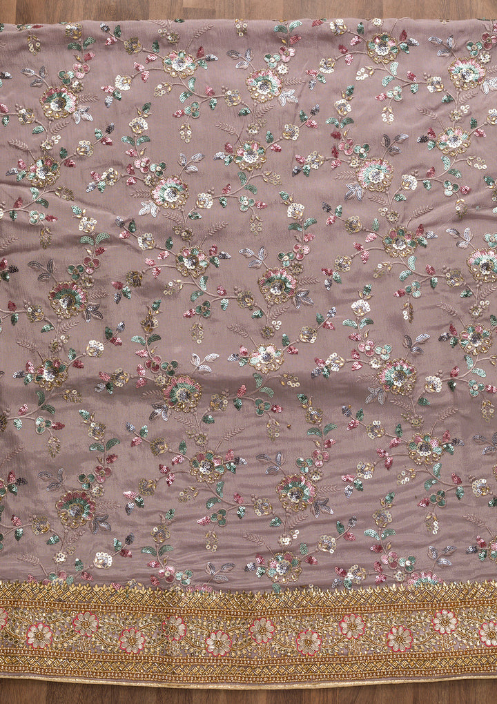 Lavender Sequins Georgette Unstitched Salwar Suit