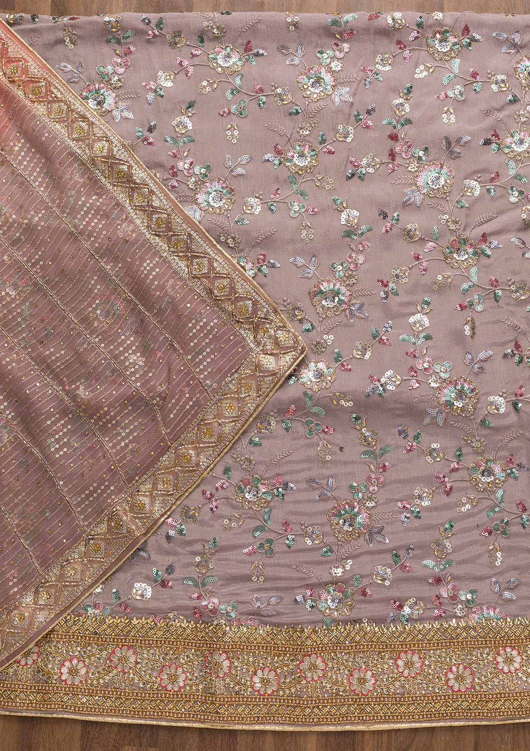 Lavender Sequins Georgette Unstitched Salwar Suit