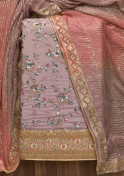 Lavender Sequins Georgette Unstitched Salwar Suit