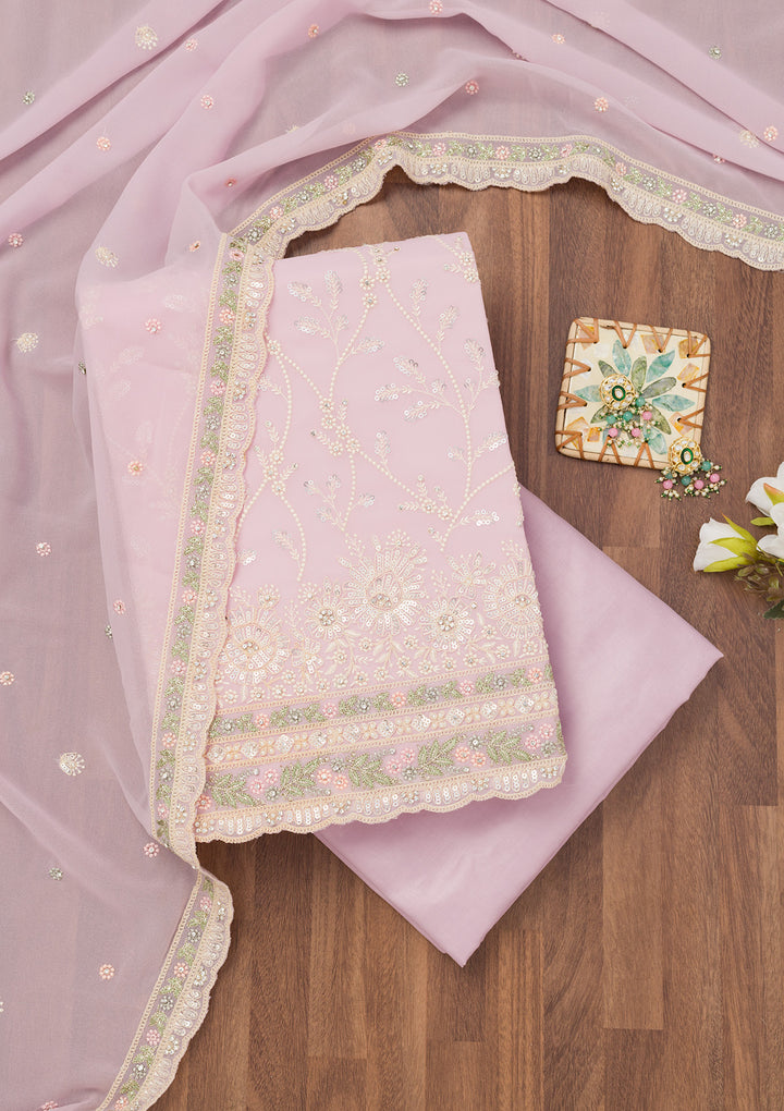 Lavender Sequins Georgette Unstitched Salwar Suit