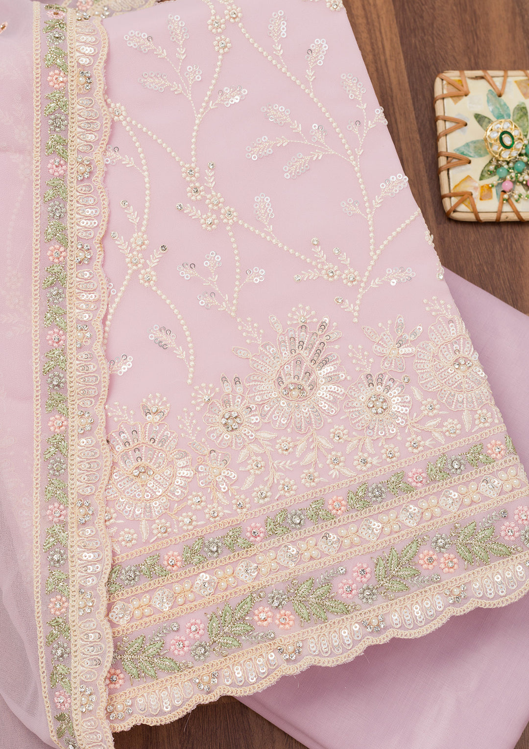 Lavender Sequins Georgette Unstitched Salwar Suit