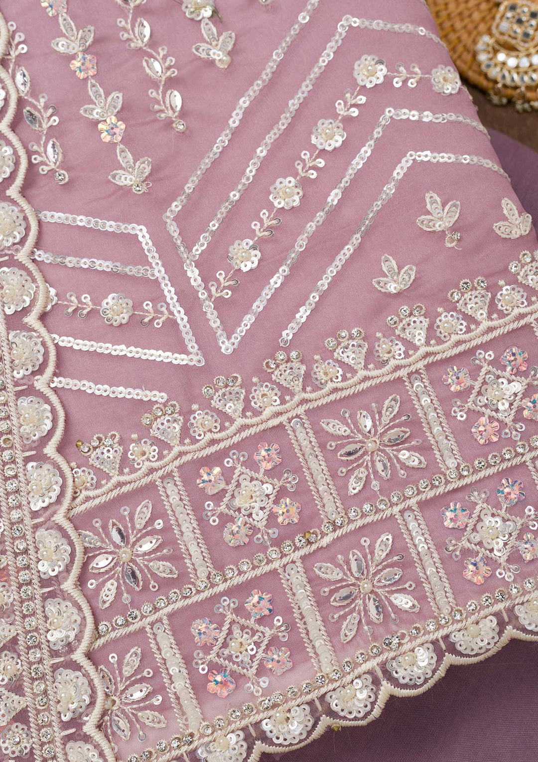 Lavender Sequins Georgette Unstitched Salwar Suit