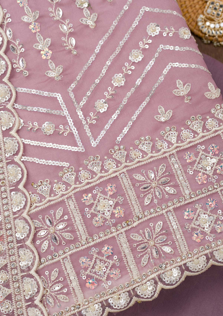 Lavender Sequins Georgette Unstitched Salwar Suit